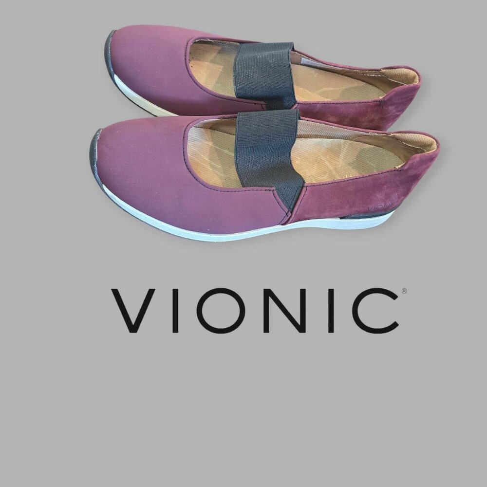 Vionic Women's Slip-On Flats in Plum with Black Elastic